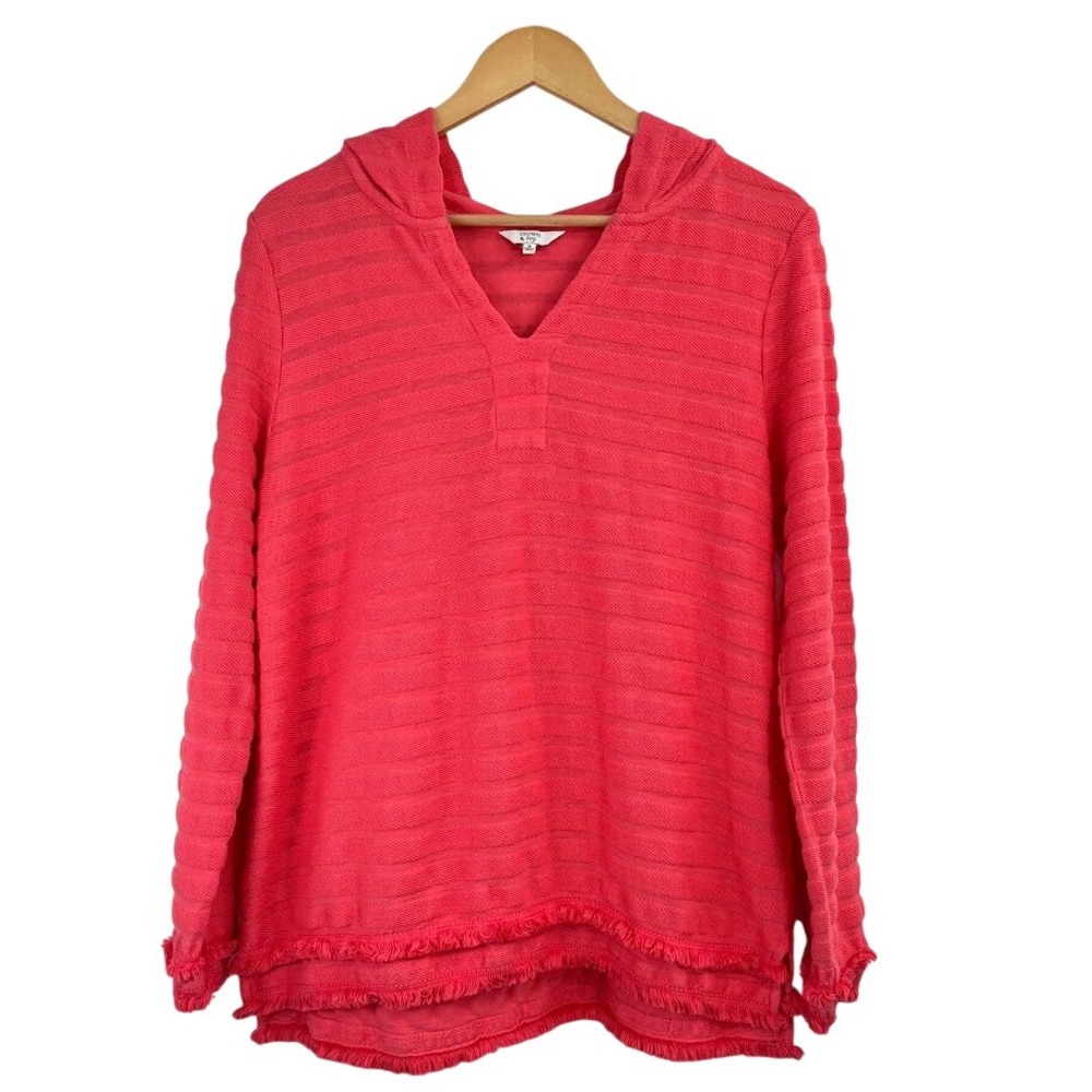 Crown & Ivy Women's Pullover Hoodie Size Medium 100%‎ Cotton Coral Salmon Pink